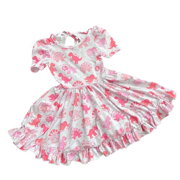 Little Stocking Co Other - Girlhood by Little Stocking Co 3 Valentines Dinosaur Dress Twirly Cutesy